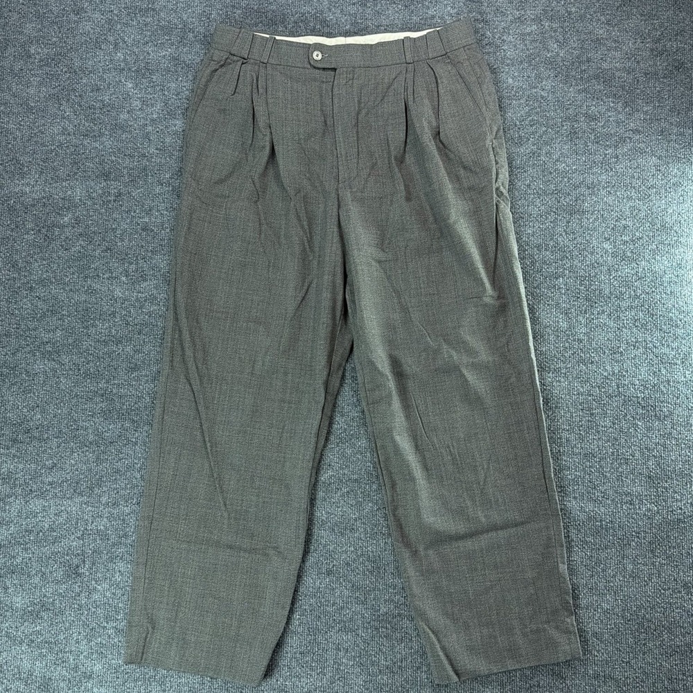 VTG Bachrach Mens Grey 100% Wool Pleated Dress Pants Trousers 36 Office Business